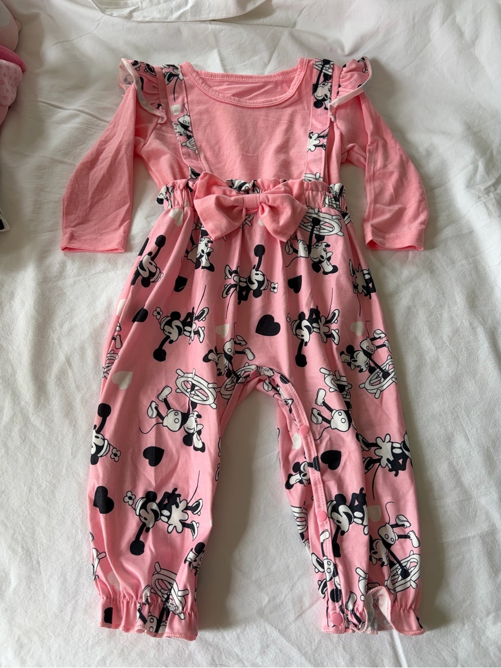 Pink Minnie Mouse Suspender Romper with Bow for Kids